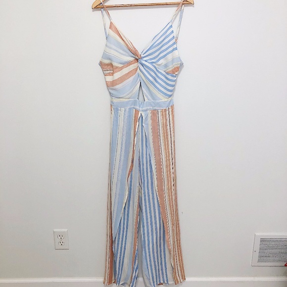 Pants - Tank Flowy Pant Leg Jumpsuit - Medium Blue Pink💕